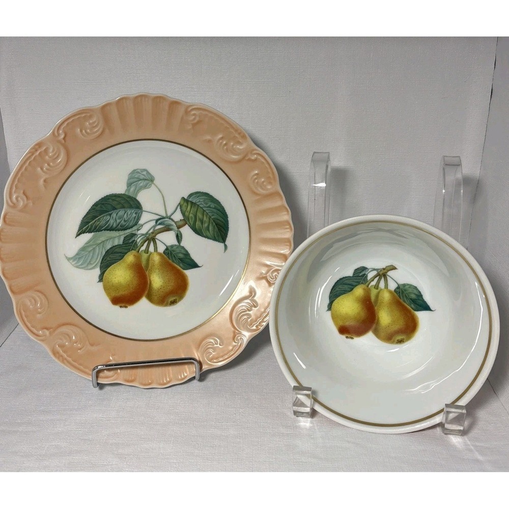 Mottahedeh Dessert Plate And Bowl Set Pear Design Summer Fruit Collection